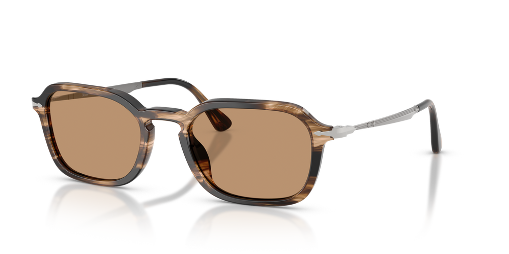 Persol PO3381S with Striped Black &amp; Greish Brown Frame and Brown Lenses - Image 1