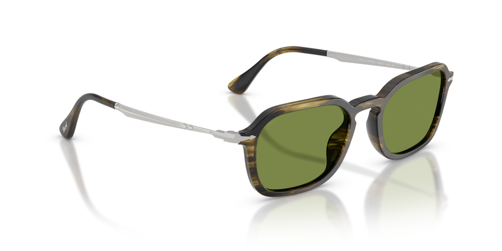 Persol PO3381S with Striped Black &amp; Olive Green Frame and Green Lenses - Image 3