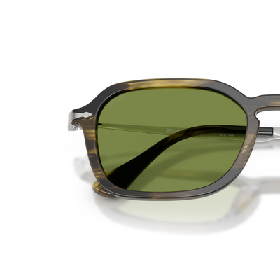 Persol PO3381S with Striped Black &amp; Olive Green Frame and Green Lenses – Variant Image