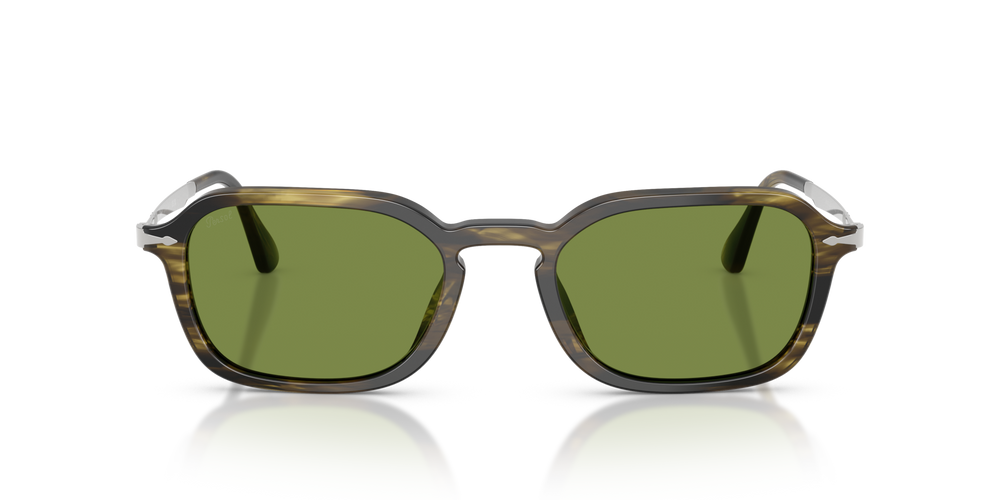 Persol PO3381S with Striped Black &amp; Olive Green Frame and Green Lenses - Image 2
