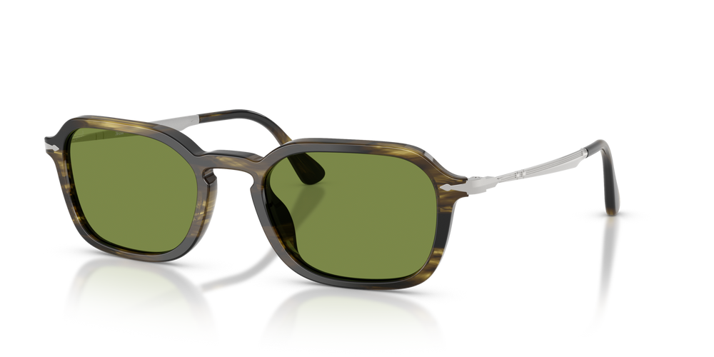 Persol PO3381S with Striped Black &amp; Olive Green Frame and Green Lenses - Image 1