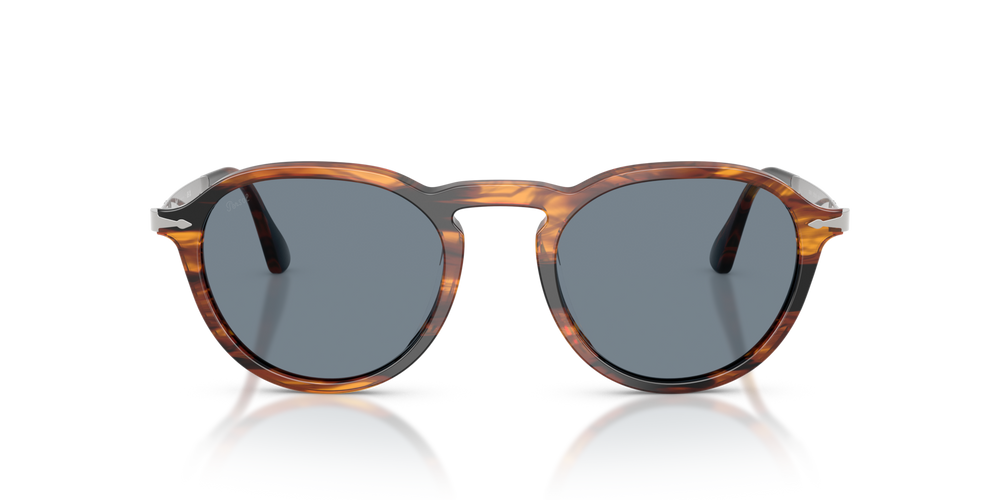 Persol PO3383S with Striped Black &amp; Brown Frame and Blue Lenses - Image 2