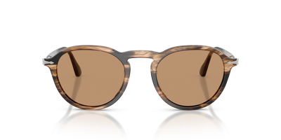 Persol PO3383S with Striped Black &amp; Greish Brown Frame and Brown Lenses - Image 2