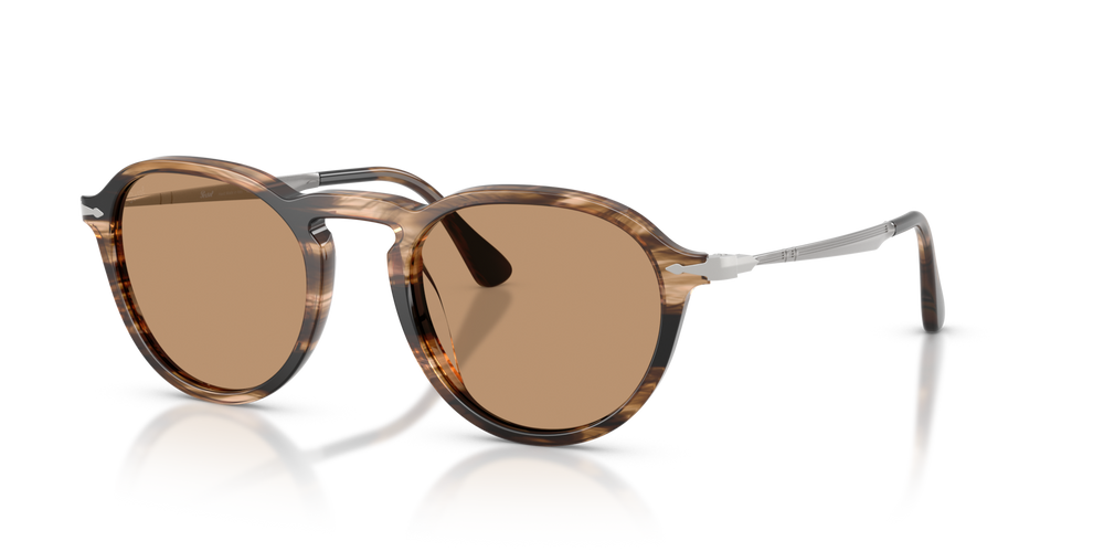 Persol PO3383S with Striped Black &amp; Greish Brown Frame and Brown Lenses - Image 1