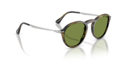 Persol PO3383S with Striped Black &amp; Olive Green Frame and Green Lenses - Image 3