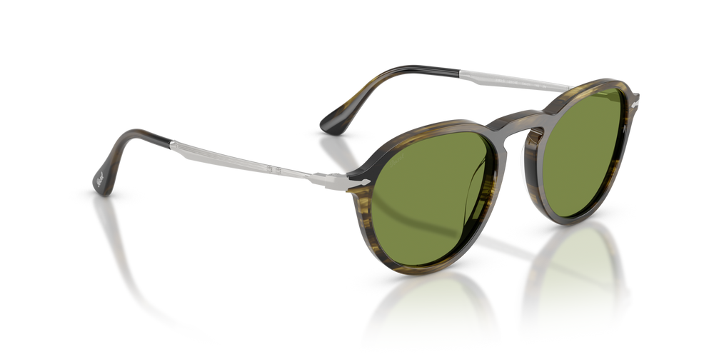 Persol PO3383S with Striped Black &amp; Olive Green Frame and Green Lenses - Image 3