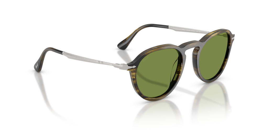 Persol PO3383S with Striped Black &amp; Olive Green Frame and Green Lenses - Image 3