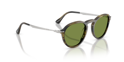 Persol PO3383S with Striped Black &amp; Olive Green Frame and Green Lenses - Image 3