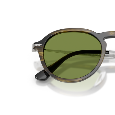 Persol PO3383S with Striped Black &amp; Olive Green Frame and Green Lenses – Variant Image