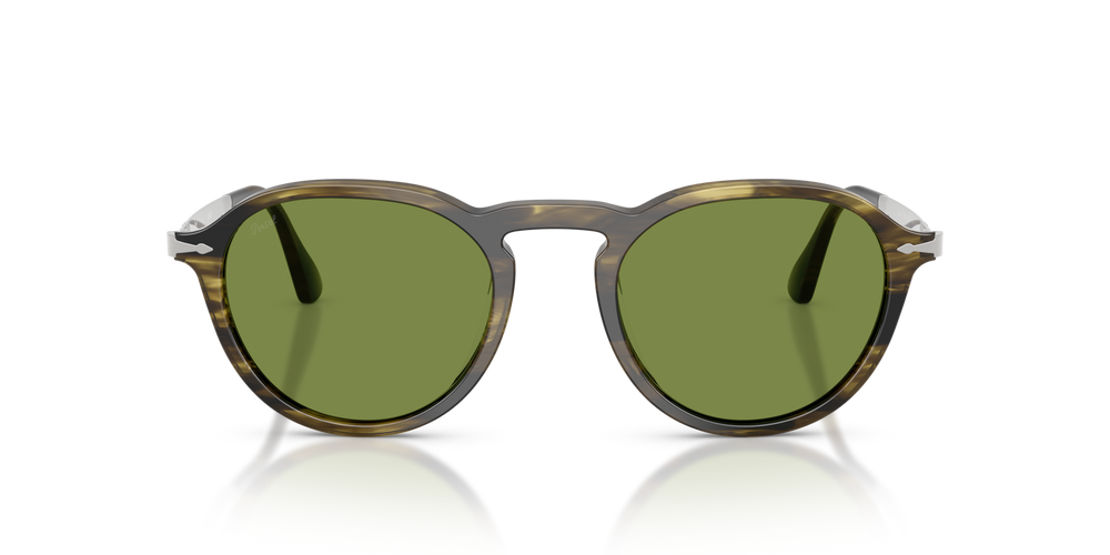 Persol PO3383S with Striped Black &amp; Olive Green Frame and Green Lenses - Image 2