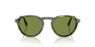 Persol PO3383S with Striped Black &amp; Olive Green Frame and Green Lenses - Image 2