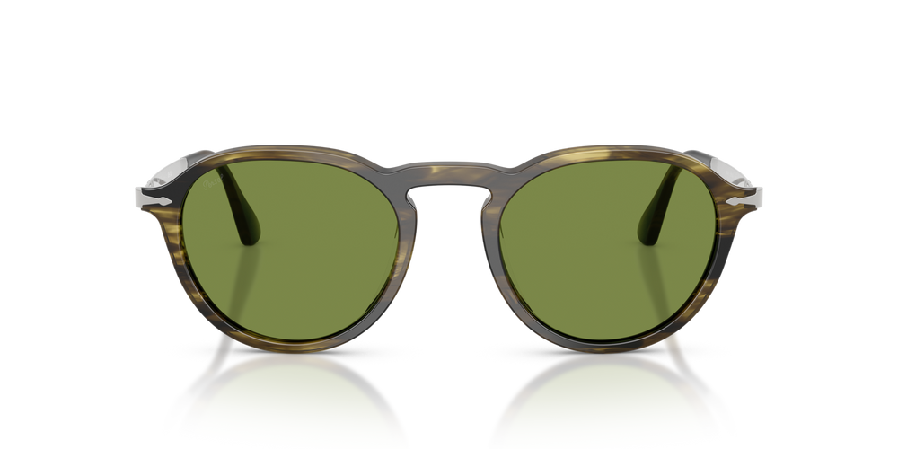 Persol PO3383S with Striped Black &amp; Olive Green Frame and Green Lenses - Image 2