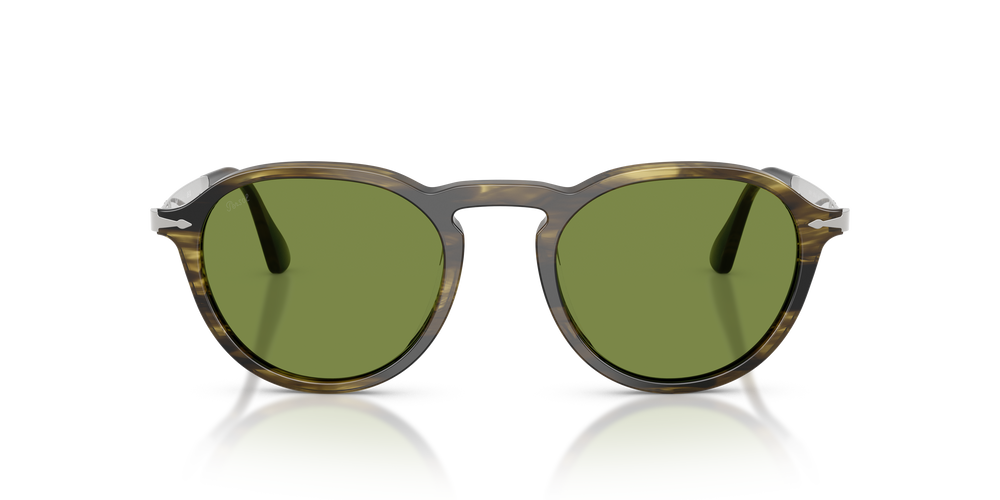 Persol PO3383S with Striped Black &amp; Olive Green Frame and Green Lenses - Image 2