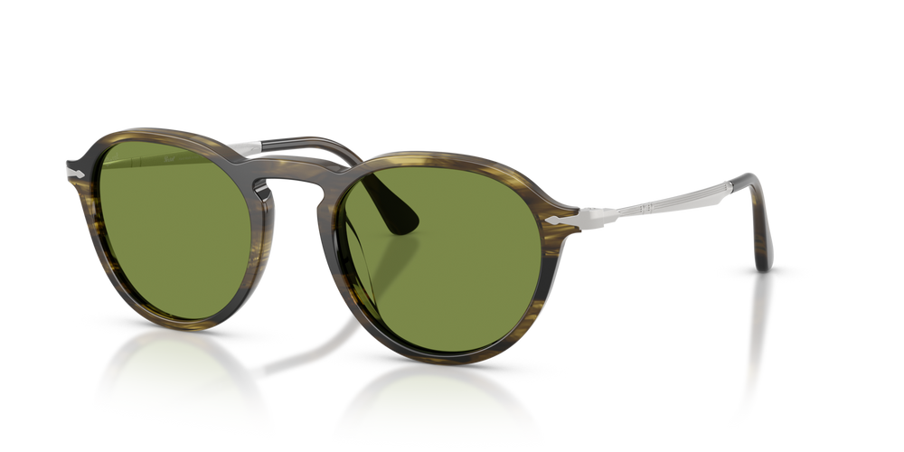 Persol PO3383S with Striped Black &amp; Olive Green Frame and Green Lenses - Image 1