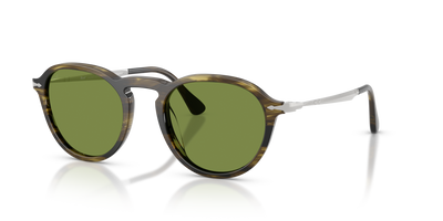Persol PO3383S with Striped Black &amp; Olive Green Frame and Green Lenses - Image 1