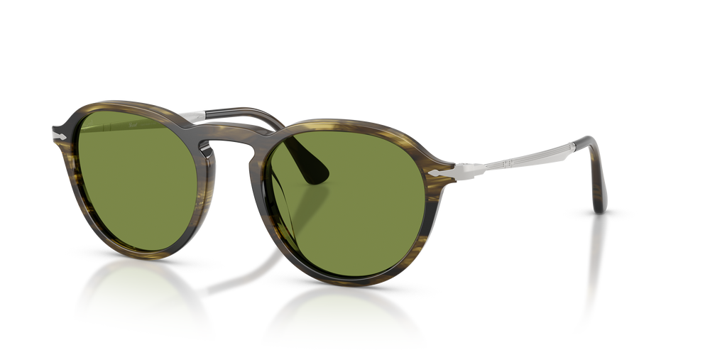 Persol PO3383S with Striped Black &amp; Olive Green Frame and Green Lenses - Image 1