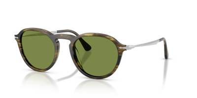 Persol PO3383S with Striped Black &amp; Olive Green Frame and Green Lenses - Image 1