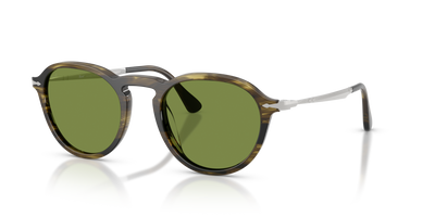 Persol PO3383S with Striped Black &amp; Olive Green Frame and Green Lenses - Image 1