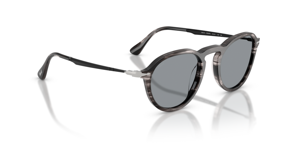 Persol PO3383S with Striped Black &amp; Grey Frame and Blue Lenses - Image 3