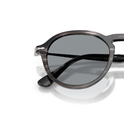 Persol PO3383S with Striped Black &amp; Grey Frame and Blue Lenses – Variant Image