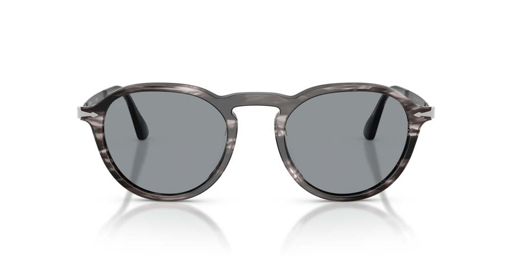 Persol PO3383S with Striped Black &amp; Grey Frame and Blue Lenses - Image 2