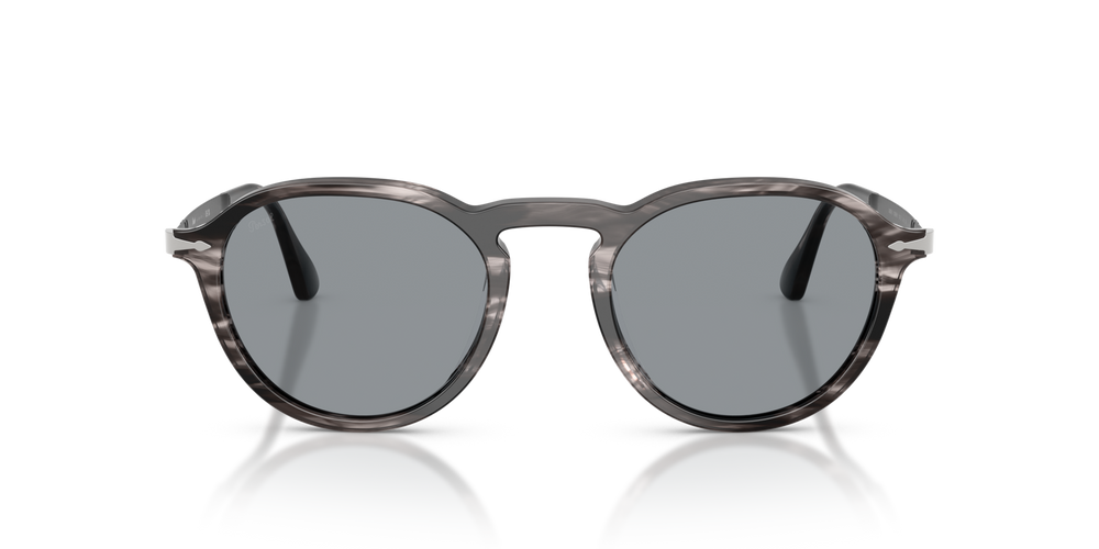 Persol PO3383S with Striped Black &amp; Grey Frame and Blue Lenses - Image 2