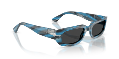Persol PO3385S - Mel with Striped Blue And Grey Frame and Black Lenses - Image 3