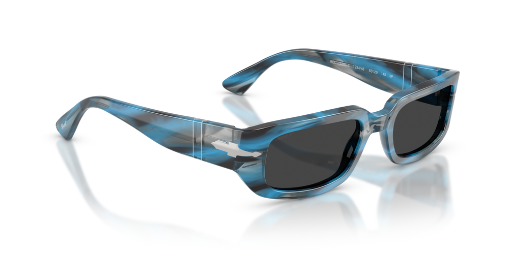 Persol PO3385S - Mel with Striped Blue And Grey Frame and Black Lenses - Image 3