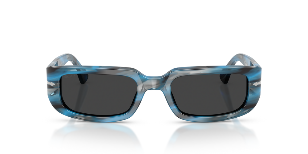 Persol PO3385S - Mel with Striped Blue And Grey Frame and Black Lenses - Image 2
