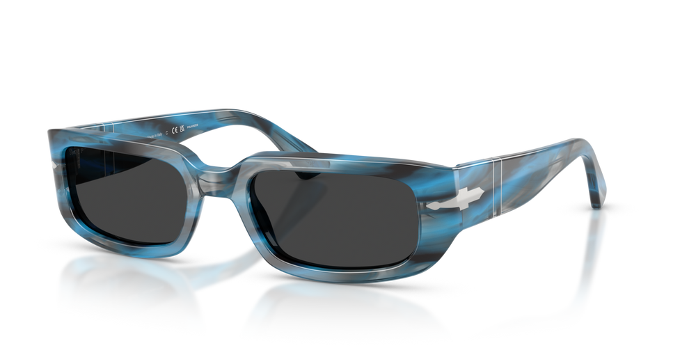 Persol PO3385S - Mel with Striped Blue And Grey Frame and Black Lenses - Image 1