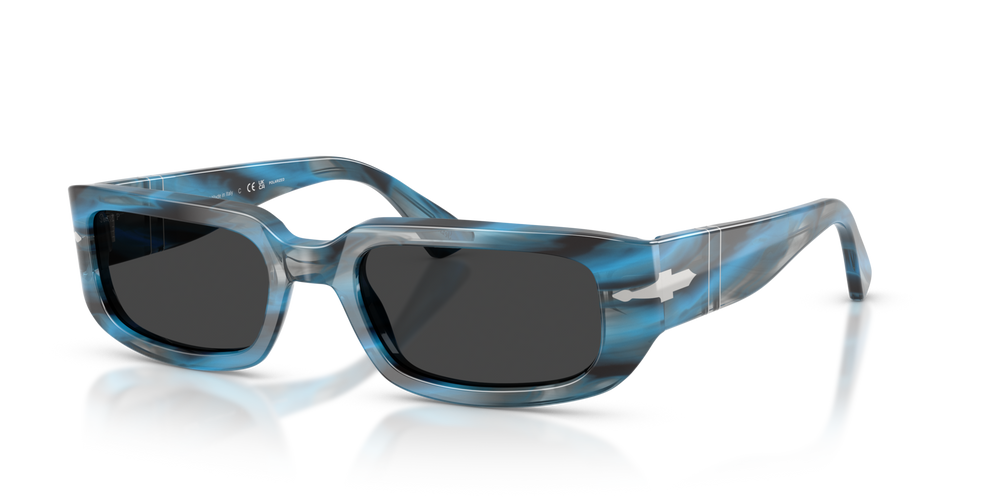 Persol PO3385S - Mel with Striped Blue And Grey Frame and Black Lenses - Image 1