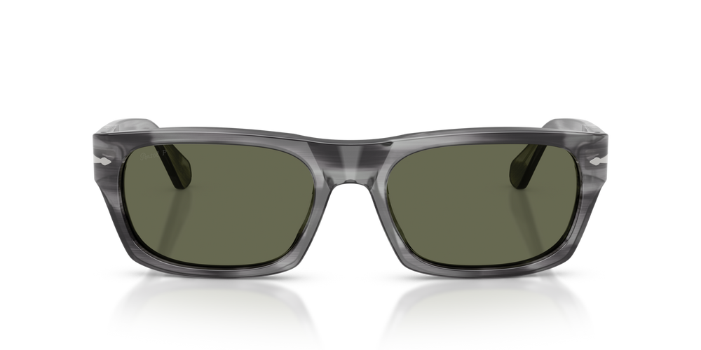 Persol PO3398S with Striped Grey Frame and Green Lenses - Image 2
