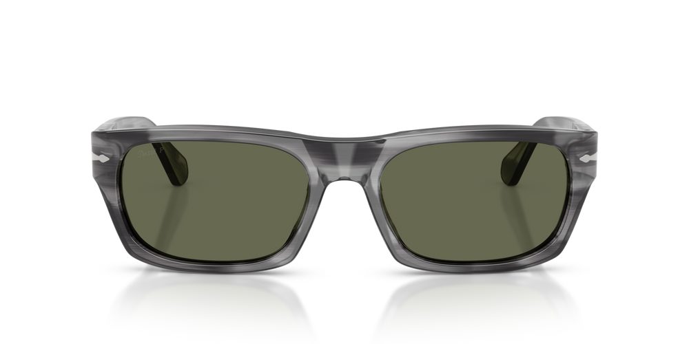Persol PO3398S with Striped Grey Frame and Green Lenses - Image 2