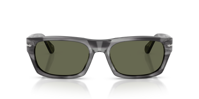 Persol PO3398S with Striped Grey Frame and Green Lenses - Image 2