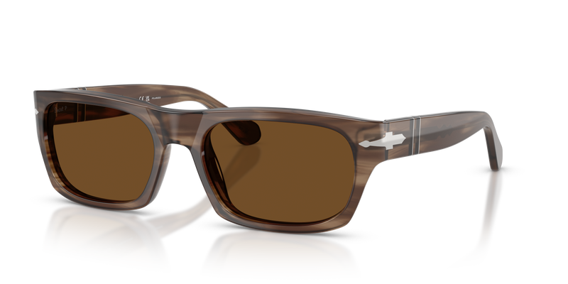 Visit PO3398S with Striped Brown Frame and Brown Lenses